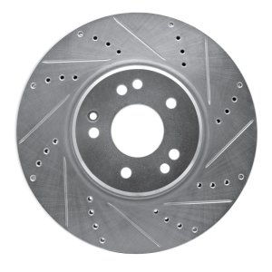 Mercedes-Benz E500 Brake Rotor (1) - Right Front - R1 Concepts - Drilled & Slotted - Silver - `94-`02